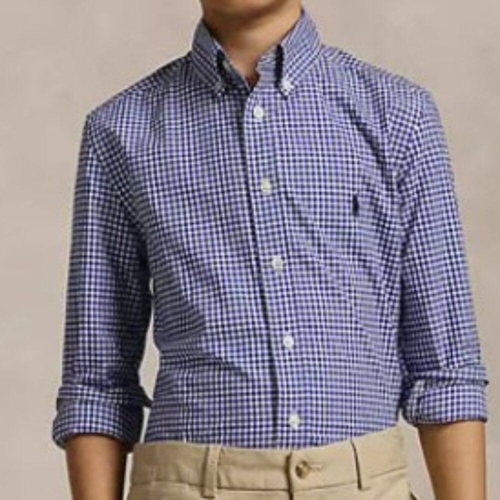 Polo Ralph Lauren Big Boys Blue Gingham Cotton Poplin Shirt Size M (10-12)